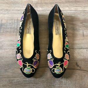 Vintage Kim Rogers Black Velvet Christmas Ornament Flats